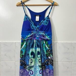 JFW M Blue Purple Empire Waist Sleeveless Paisley Whimsigoth Maxi Bra Dress